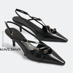 Brand Design Med Heels Pumps Pointed Toe Buckle Party Trend Slip-on Mules Pumps Slingback Stiletto Shoes