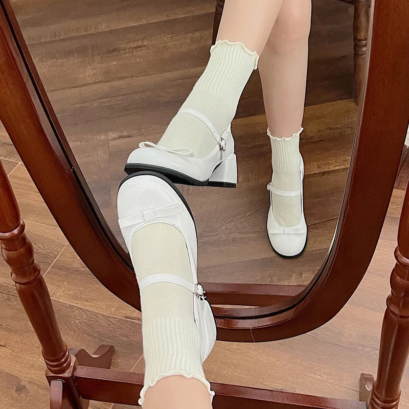 Mary Jane Shoes Elegant Low Heel Shoes Casual Buckle Single Shoes College Style Footwear Single Pumps