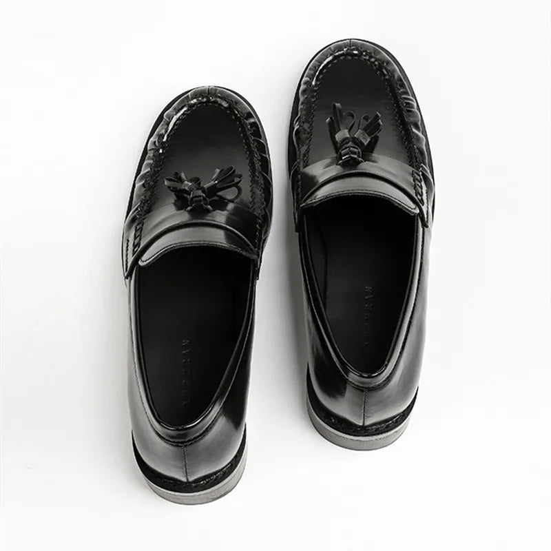 Patent Leather Tassel Design Loafers Square Heel Flat Shoes Comfortable College Style Shoes Zapatos De Mujer