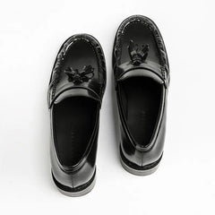 Patent Leather Tassel Design Loafers Square Heel Flat Shoes Comfortable College Style Shoes Zapatos De Mujer