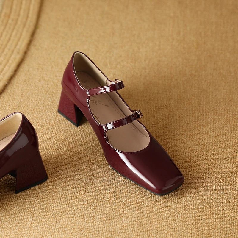 Silver Black Burgundy Heels Elegant Buckle Strap High Heels Pumps Mary Jane Shoes Elegant Solid Lady Party Wedding Shoes