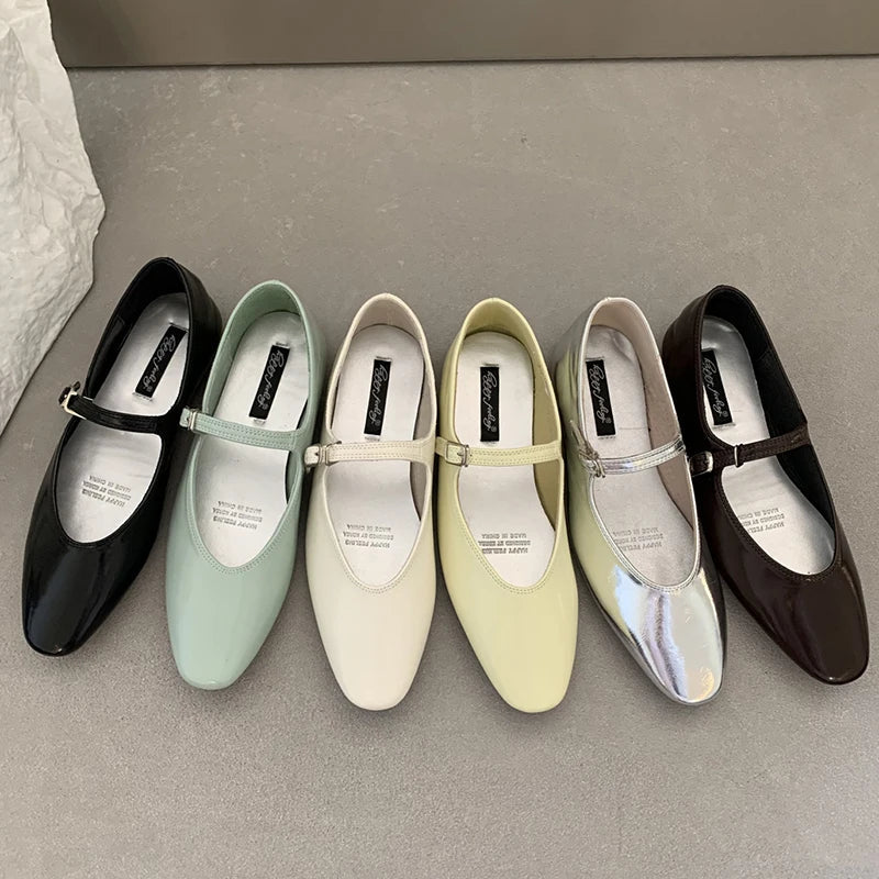 Flat mary janes shoes woman candy color soft leather ballet flats ankle strap comfy mocaasins