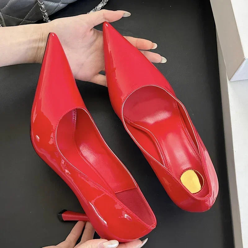 Patent Leather Pointed Toe Thin High Heels Elegant Party Shoes