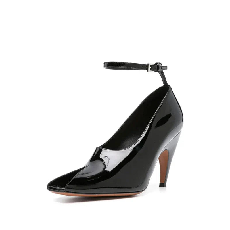 European and American Metal Buckle Slim High Heel Muller Fish Mouth Sandals Pointed Nightclub Runway Shoes