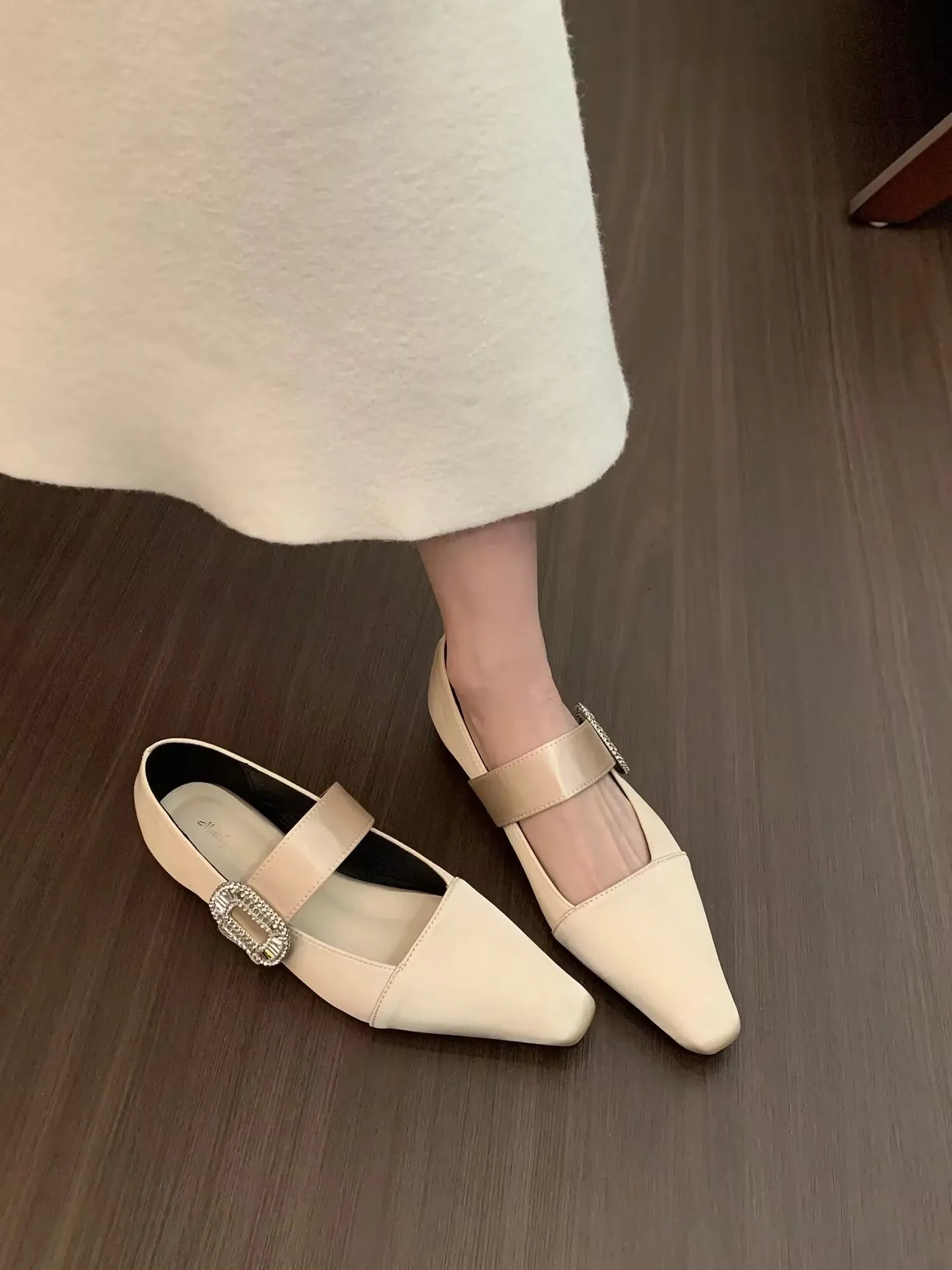 satin flat shoes flashing rhinestone decoration elegant ballet shoes soft and comfortable casual dress
