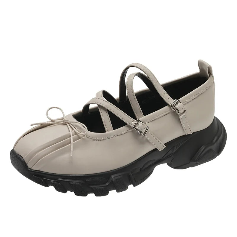 Chunky Sports Shoes Shallow Butterfly-knot Platform Sneakers Casual Flats Outdoor Mary Jane Shoe