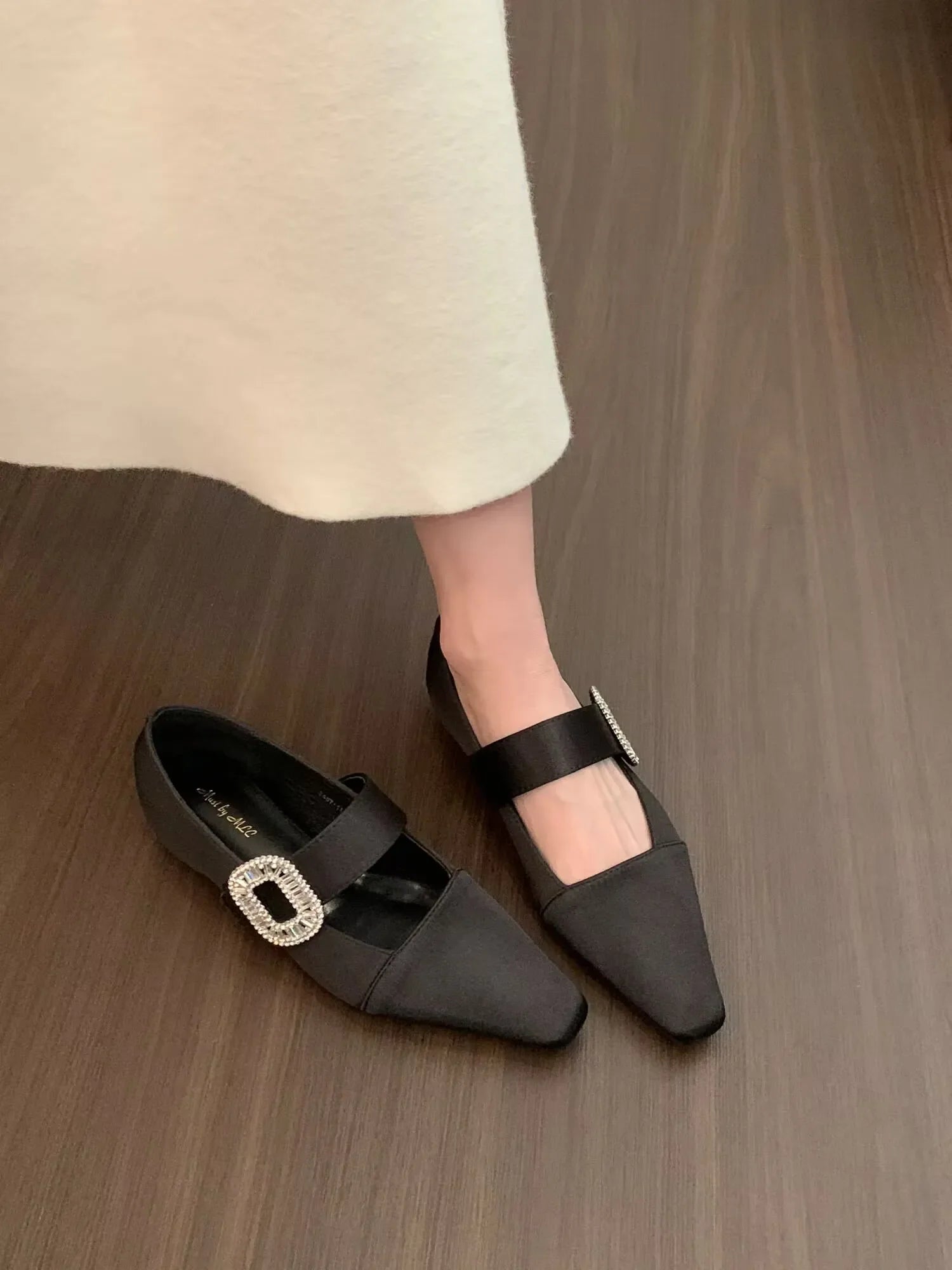 satin flat shoes flashing rhinestone decoration elegant ballet shoes soft and comfortable casual dress