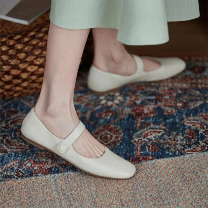 Mary Jane Shoes Genuine Leather Shoes Buckle Comfortable Flat Shoes