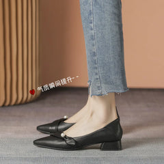 leather bow band flat shoes woman pointed toe pearl decoration slip on loafers two wears pleated ballet flats