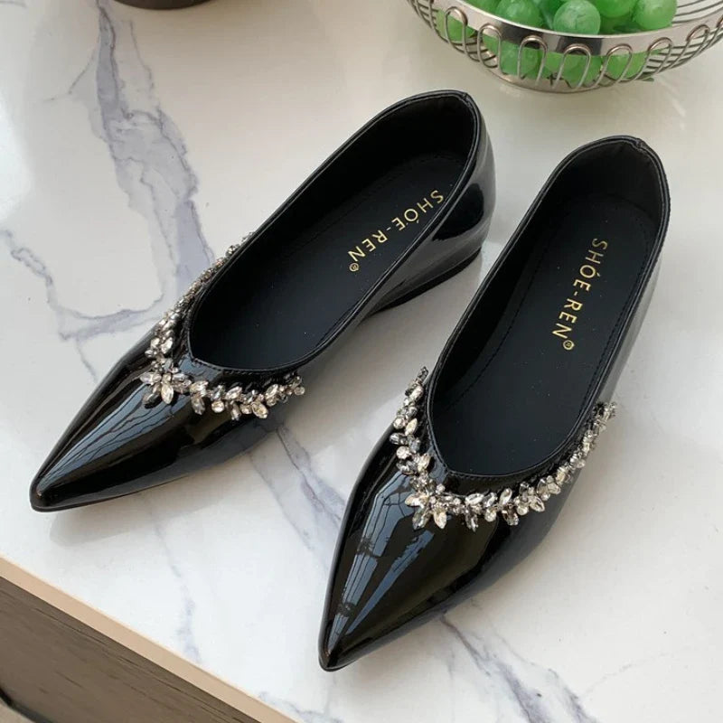Crystal shallow mouth Pointed Toe Low Heeled Slingback Sandals Party Branded Loafers