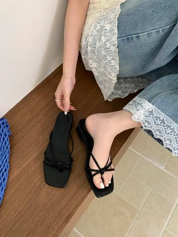Rubber Flip Flops Leopard Shoes Clogs Woman Cross-Tied Slippers Square Toe Slides Hawaiian Beach Soft Block l