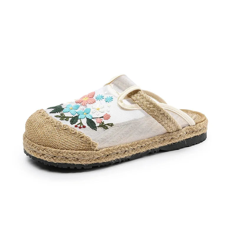 Thin Mesh Embroidered Shoes Breathable Antique Hanfu Shoes Old Beijing Cloth Shoes Flat Shoes