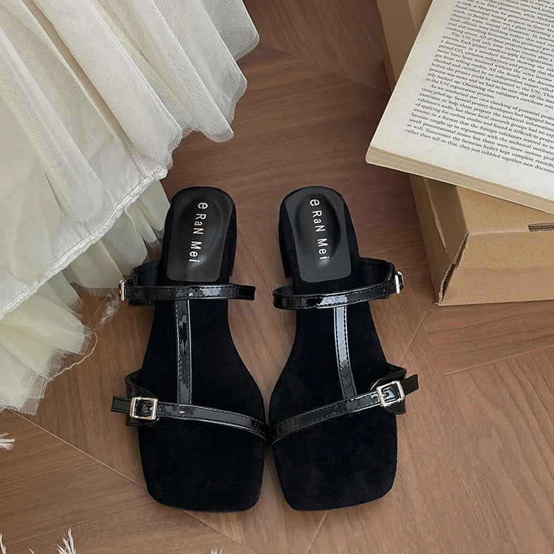 Open Toe Slippers Casual Thick Heel Beach Vacation Slides Party