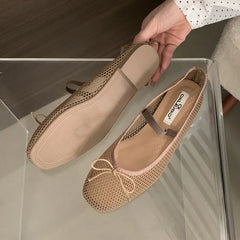 Mesh Breathable Mary Janes Flats Shoes Butterfly-Knot Footwear Ballet Flats Dance Shoes