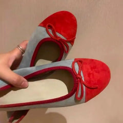Suede Ballet Flats Cute Bow Decorated Loafers Elegant Mary Jane Shoes