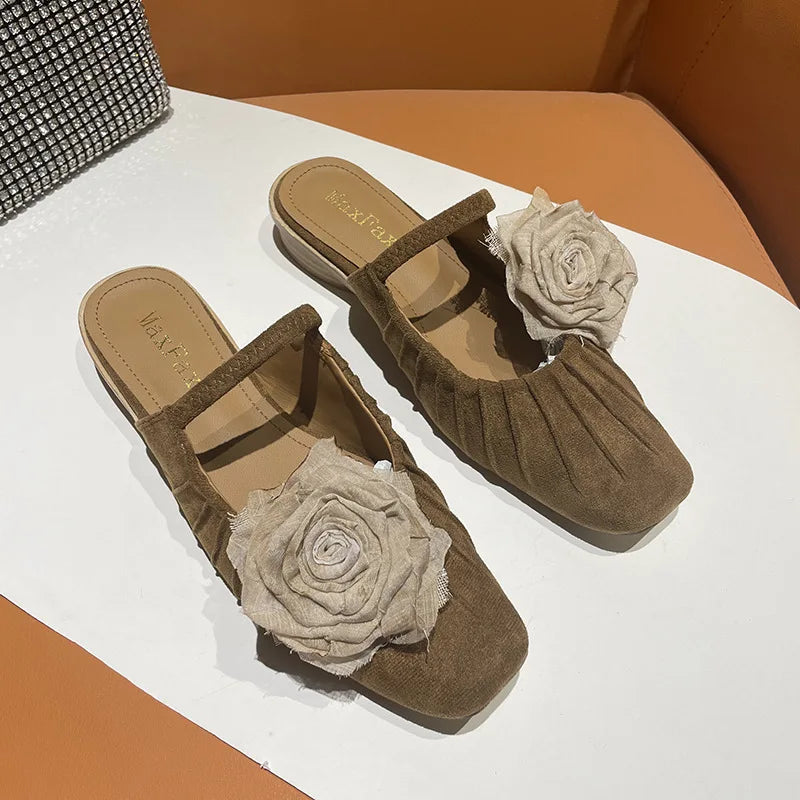 Half Slipper Mary Jane Shoes Elegant Mules Shoes Low Heel Sandal Outdoor Slipper