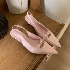 Butterfly-Knot Medium Heels Pumps Shoes Slip Pointed Toe Thin Heels Sandals Shoes