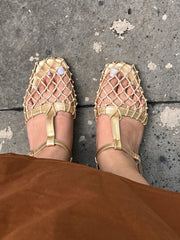 French Retro Hollowed Out Mesh Sandals Square Toe Sandals
