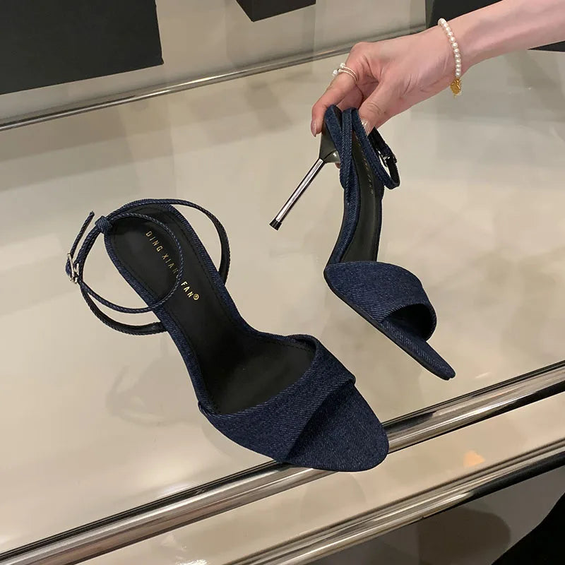 Ankle Buckle Super High Heels Sandals Shoes Round Toe Footwear Elegant Heeled Sandals