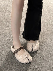 Shoes Woman Flats Loafers Fur Round Toe Casual Sneakers Dress Moccasin Fall Leisure Buckle Strap Flock Rubb
