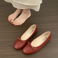 2026 Flat Shoes Round Toe Bow-knot Slip On Ballet Shoes Soft Flat Shoes Casual