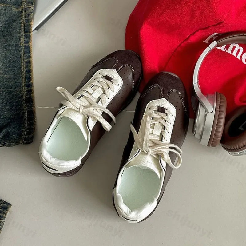 Retro Design Casual Flat Casual Sports Single Shoes Shallow Mouth Versatile Comfortable Lace Up Sneakers