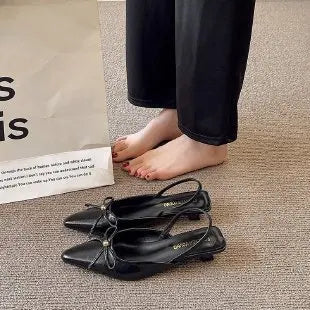Pointed Toe Heeled Sandals Bow Slippers Slingback Shoes Party Trend Dress Zapatos