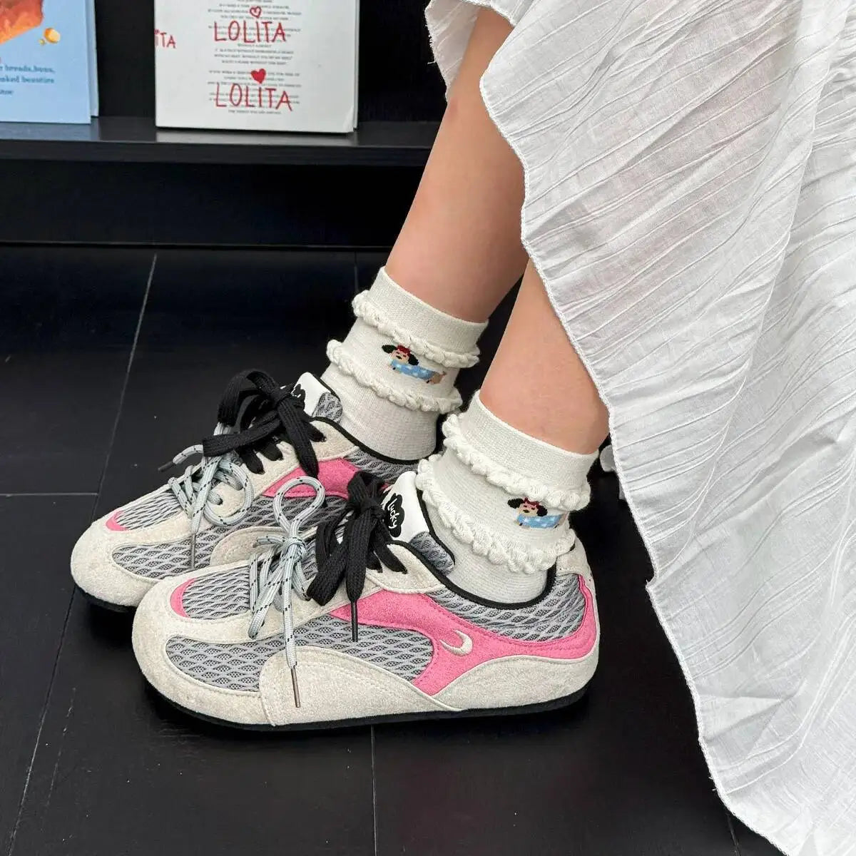 Casual Sneakers Soft Soled Mesh Sneakers Lightweight Breathable Ins Trendy Color Block Japanese Style