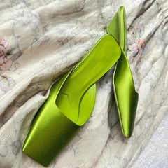 Flip-flops Green Black Brown Ballet Outdoor Low Heels Satins Slingback Shoes