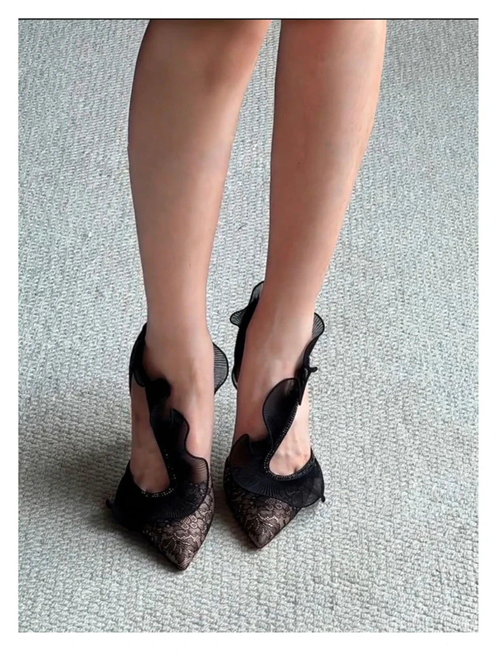 and pointed fish mouth rhinestone lace-trimmed hollow single shoes high-heeled banquet dress sandals