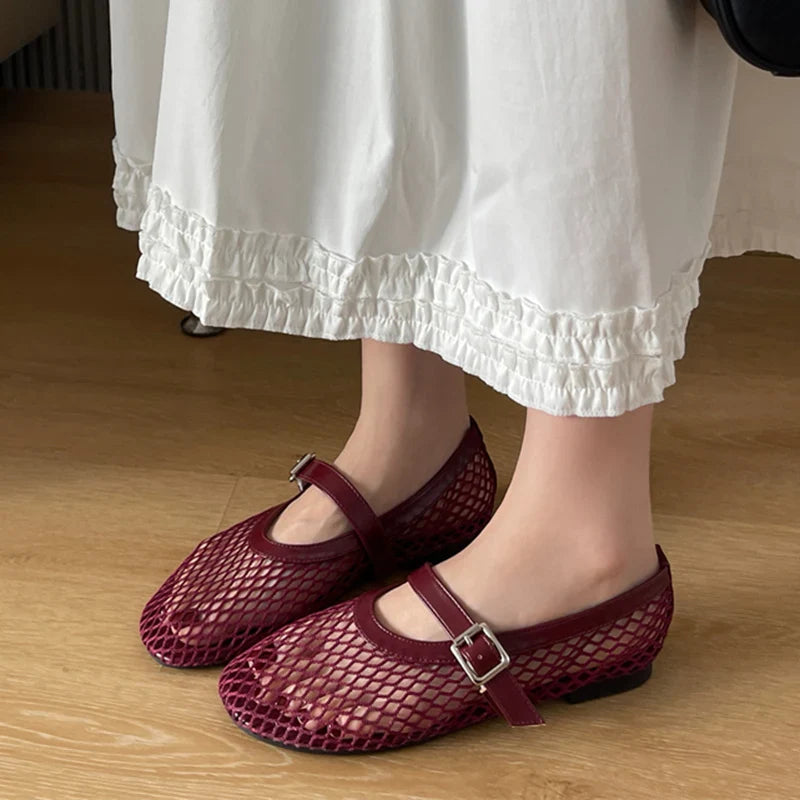 Kcenid Red Black Ballet Flat Shoes