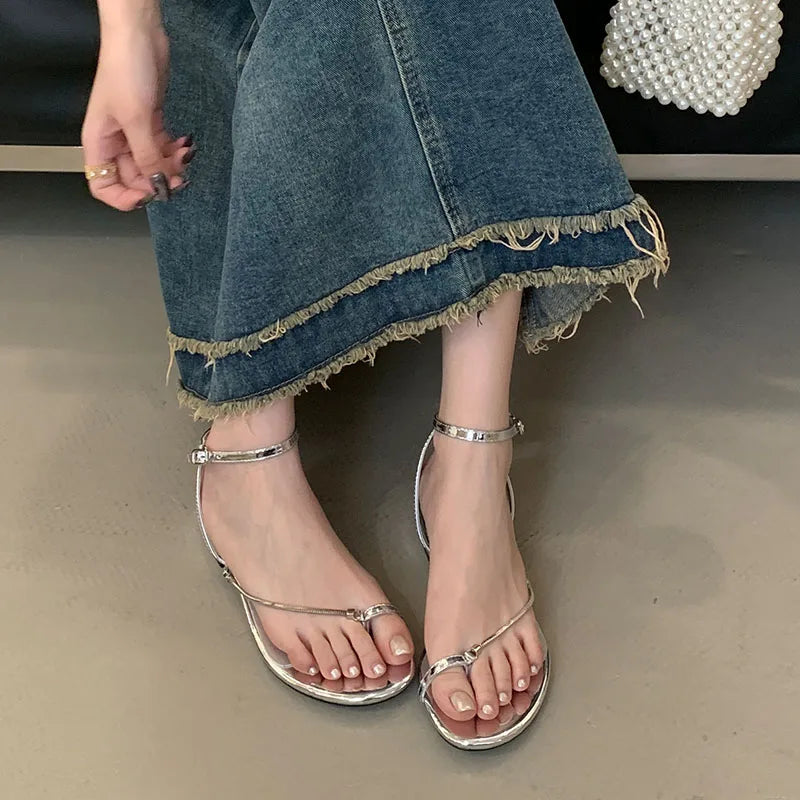 Metal Chain Flats Sandals Shoes Round Toe Flats Sandals Flip flops Shoes