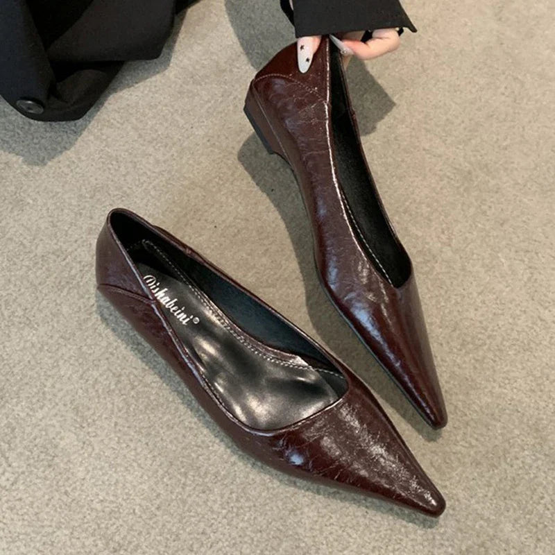 pointed toe flat shoes glitter leather patchwork OL working shoes shallow mouth cozy flats loafers