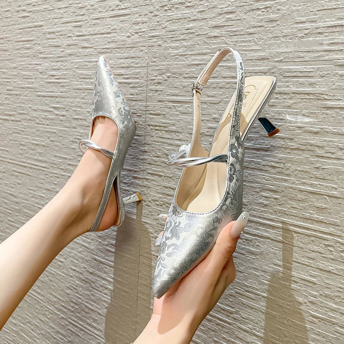 Satin Pointed Toe High Heels Sandals Green Slingback Party Muller Pumps