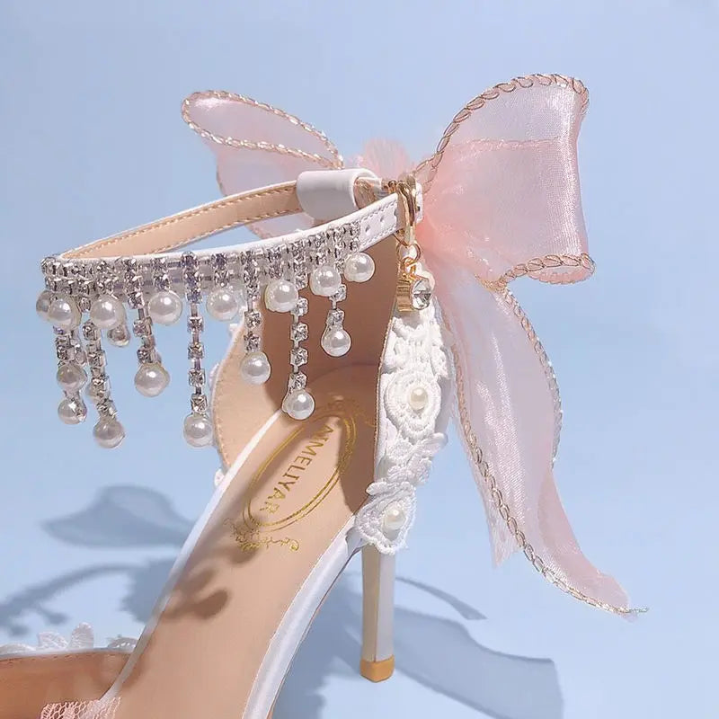 Lolita Brode Shoes Pearl Rhinestone Pink High Heels