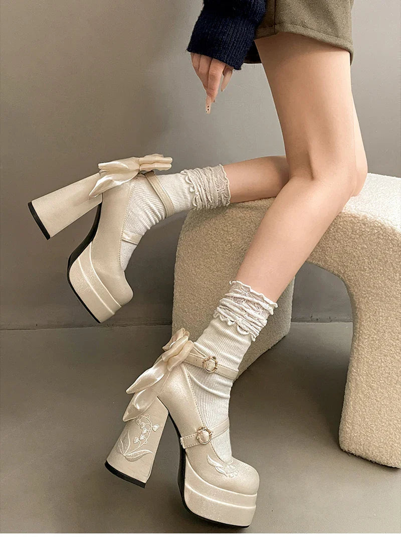 Night Club Platform Lolita Pumps Butterfly-knot High Heel Shoes Stripper Party Shoes