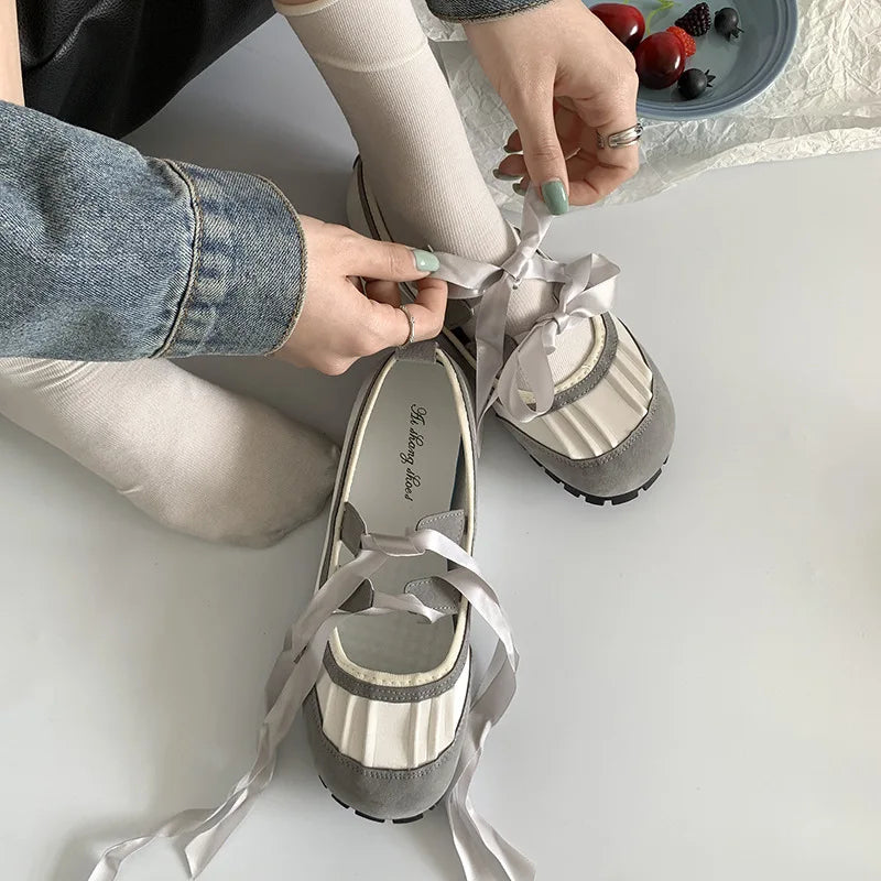 Round Toe Bow Flats Loafers Outdoor Slip on Soft Bottom Mary Jane Shoes Casual Ballerina Shoes