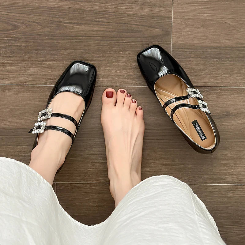 Shoes Red Elegant Mary Jane Shoes Square Heel Casual Dress Outdoor Ballerinas