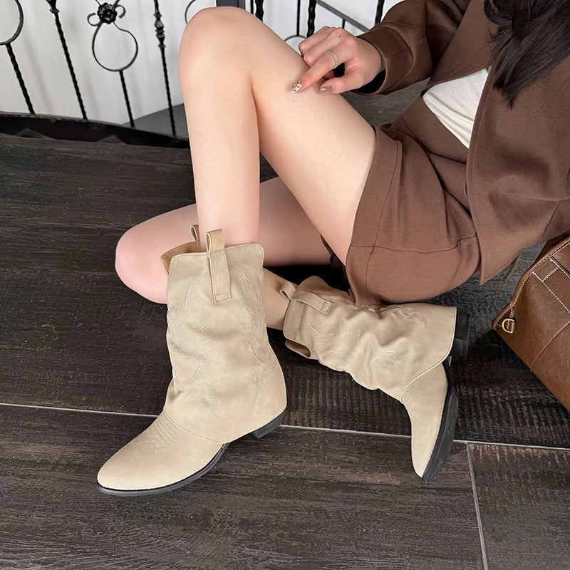 Pointed Toe Ankle Boots High Heels Shoes Brand Chelsea Boots Chunky Leather Shoes Mujer Botas