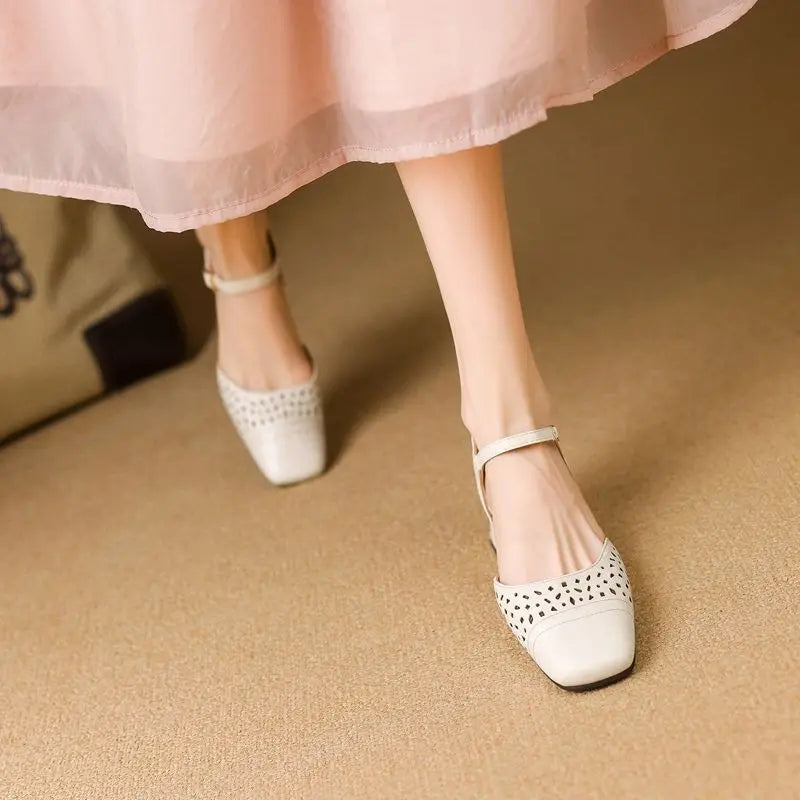 Vintage Square Toe Thick Heels 3.5cm Buckle Strap Breathable Small Size 31 32 33 Sweet Daily Shoes