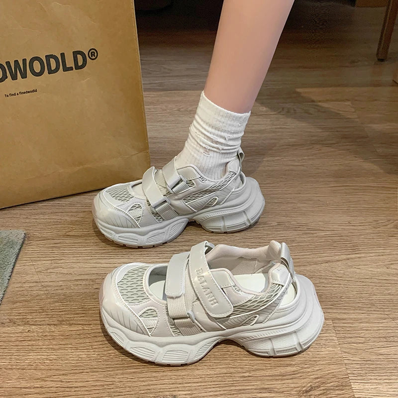 Sandals Thick Bottom Hollow Head Patch Color Sports Shoes Casual Increase Breathable Non-slip Shoes