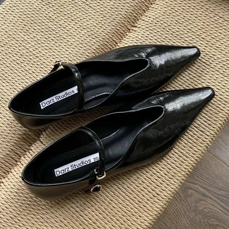 Comfort Shallow Flat Shoes Pointed Toe Elegant Office Shoes Buckle Strap Footwear Zapatos De Mujer
