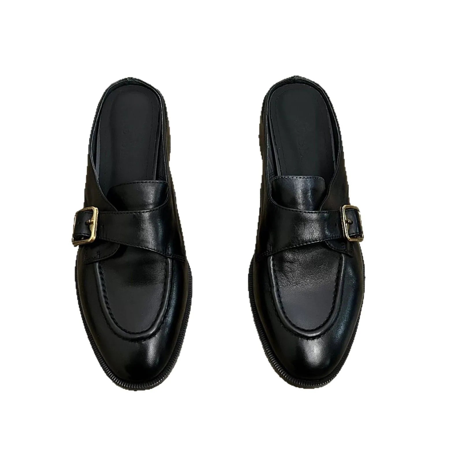British Buckle Strap Mules Shoes Med-High Heels Slippers Slip On Derby Sliders Femmes Pantuflas PU Leather Loafers Woman