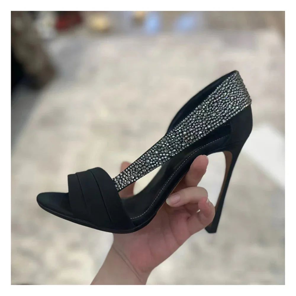 and pointed fish mouth rhinestone lace-trimmed hollow single shoes high-heeled banquet dress sandals
