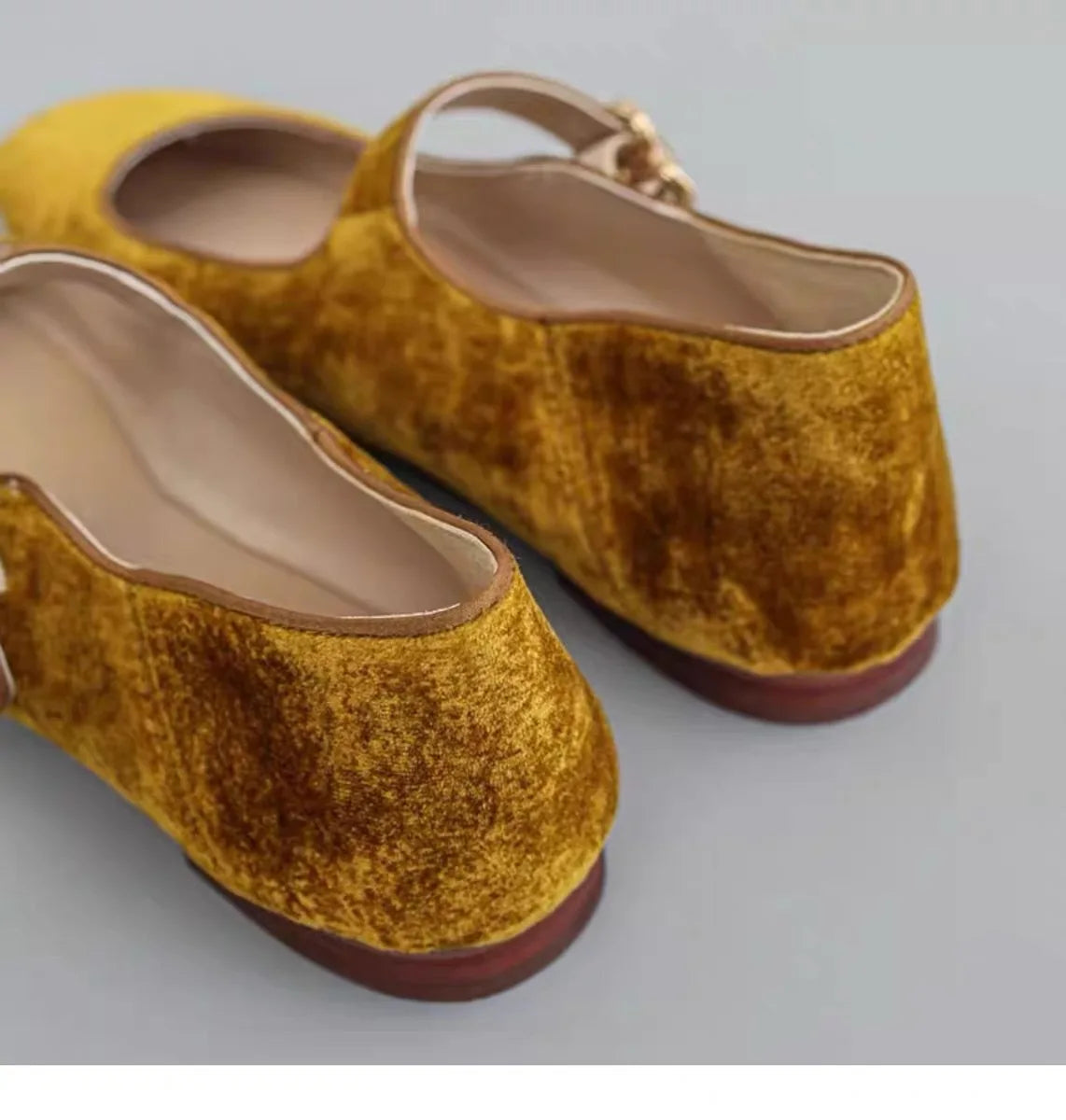 Velvet Mary Janes Belt Strap Shoes Square Toe Flats Ballerina Dress Barefoot Loafers Brides Ballets Femmes