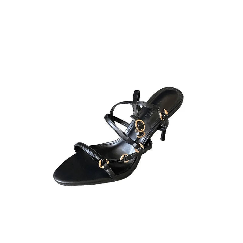 Sandals Stiletto Heelss Shoes Open Toe All-Match Suit Beige High Low Peep Comfort Blac
