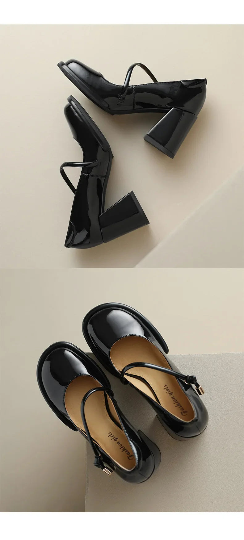Mary Janes Shoes Vintage Pumps Patent Leather Shoes High Heels Black Shallow Boat Shoe Zapatos Mujer