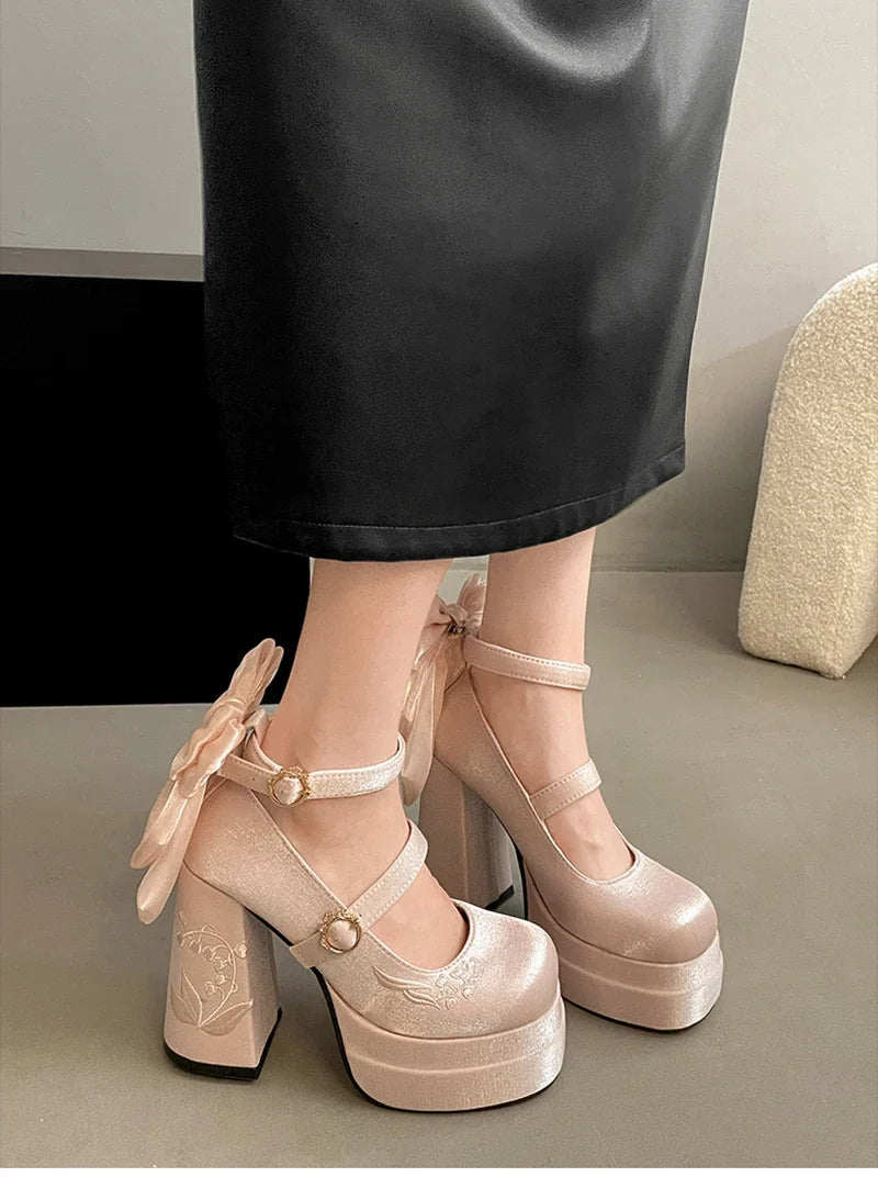 Night Club Platform Lolita Pumps Butterfly-knot High Heel Shoes Stripper Party Shoes