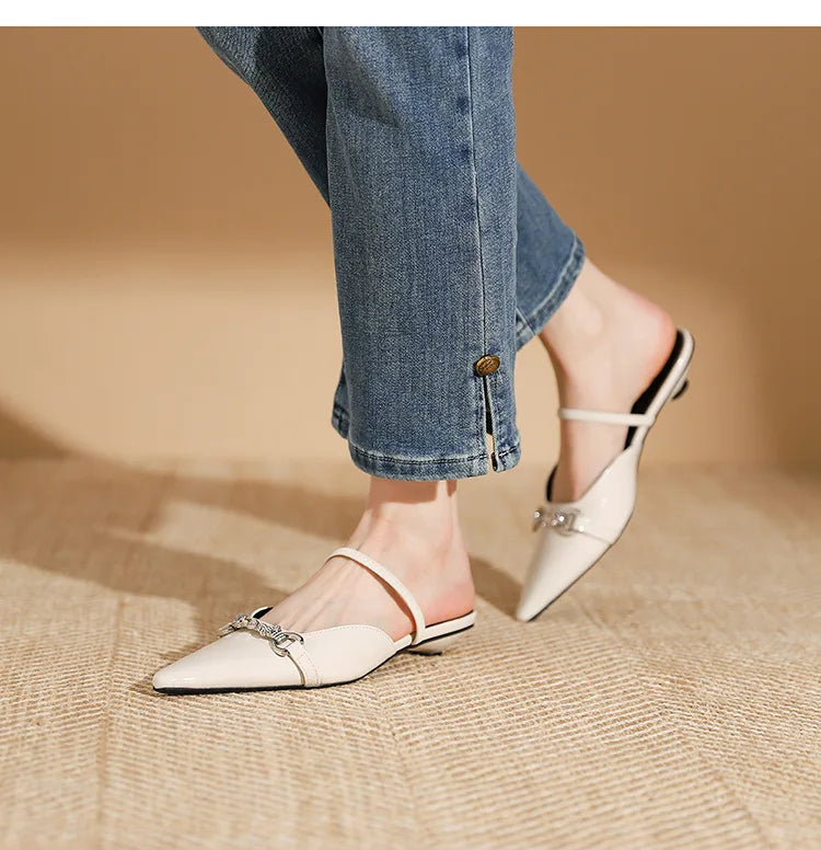 Low Shoes Ladies' Slippers Pointed Toe Butterfly-Knot Flat PU Rubber Strange Style Shoes Woman Butterfly-Knot Slipp