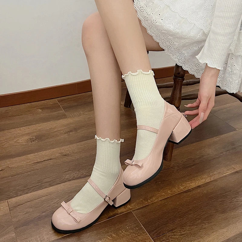 Mary Jane Shoes Elegant Low Heel Shoes Casual Buckle Single Shoes College Style Footwear Single Pumps